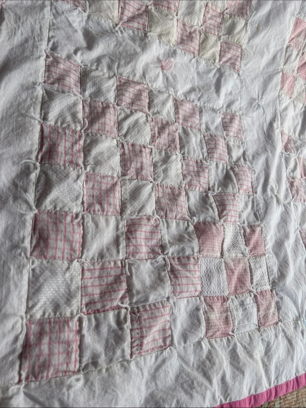 Vintage Quilt Handmade Pink and White Patchwork Quilt - Classic Twin Bedding